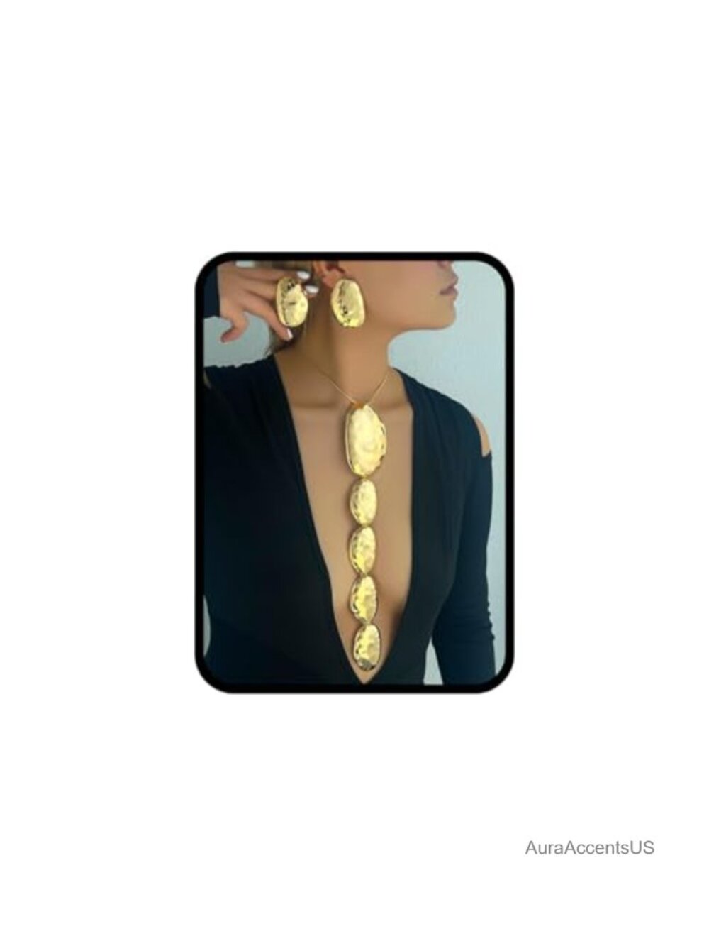 Hammered Gold Alloy Earrings & Pendant Jewelry Set Statement